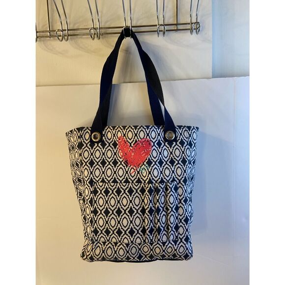 Thirty one pencil tote blue with pink heart - Picture 1 of 6
